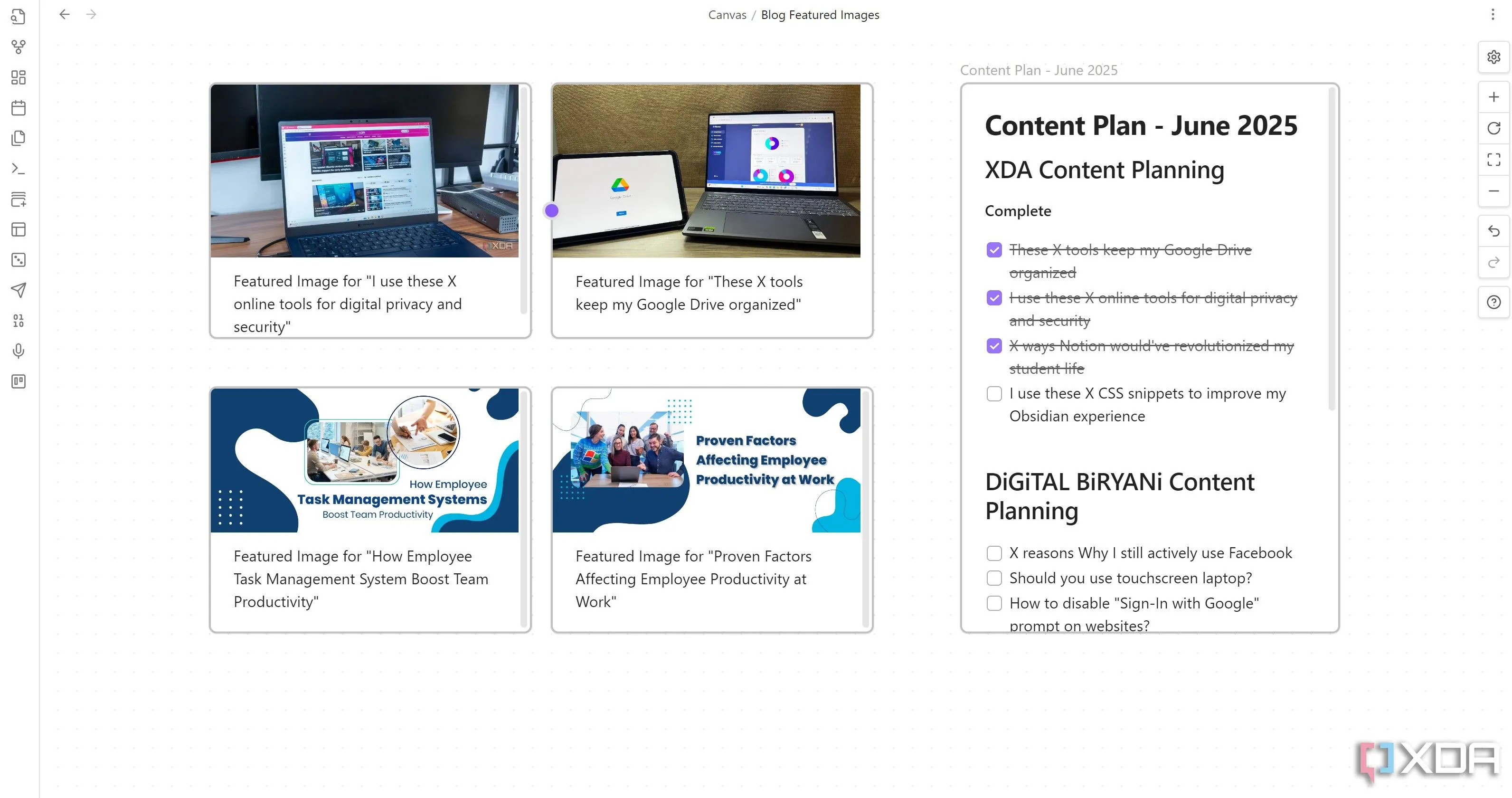 Ví dụ về CSS snippet Canvas Image trong Obsidian, minh họa cách thêm hình ảnh tiêu đề tùy chỉnh vào các thẻ trên bảng Canvas để tăng cường tính trực quan.