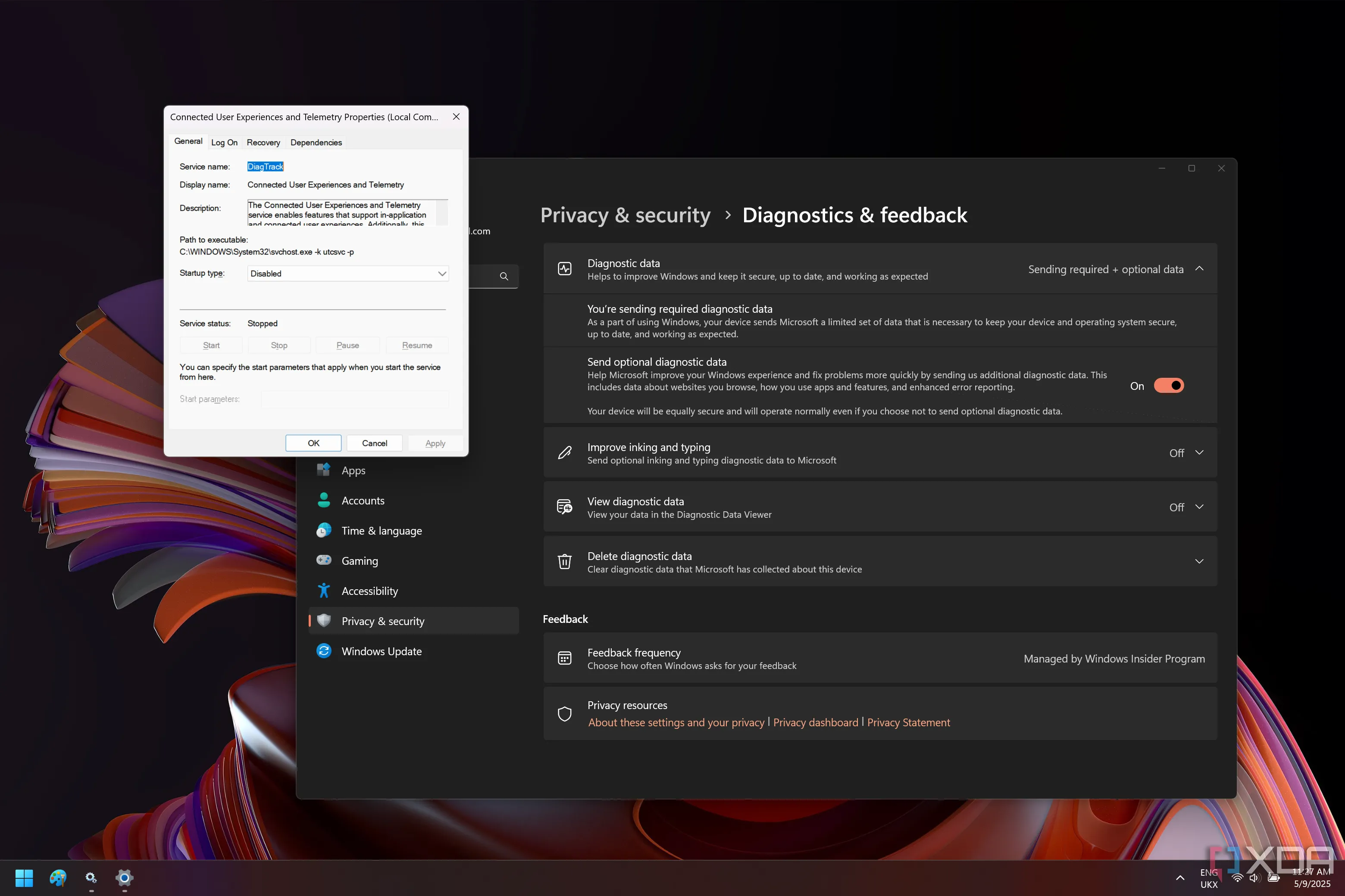 Vô hiệu hóa dịch vụ telemetry Windows 11 trong cài đặt