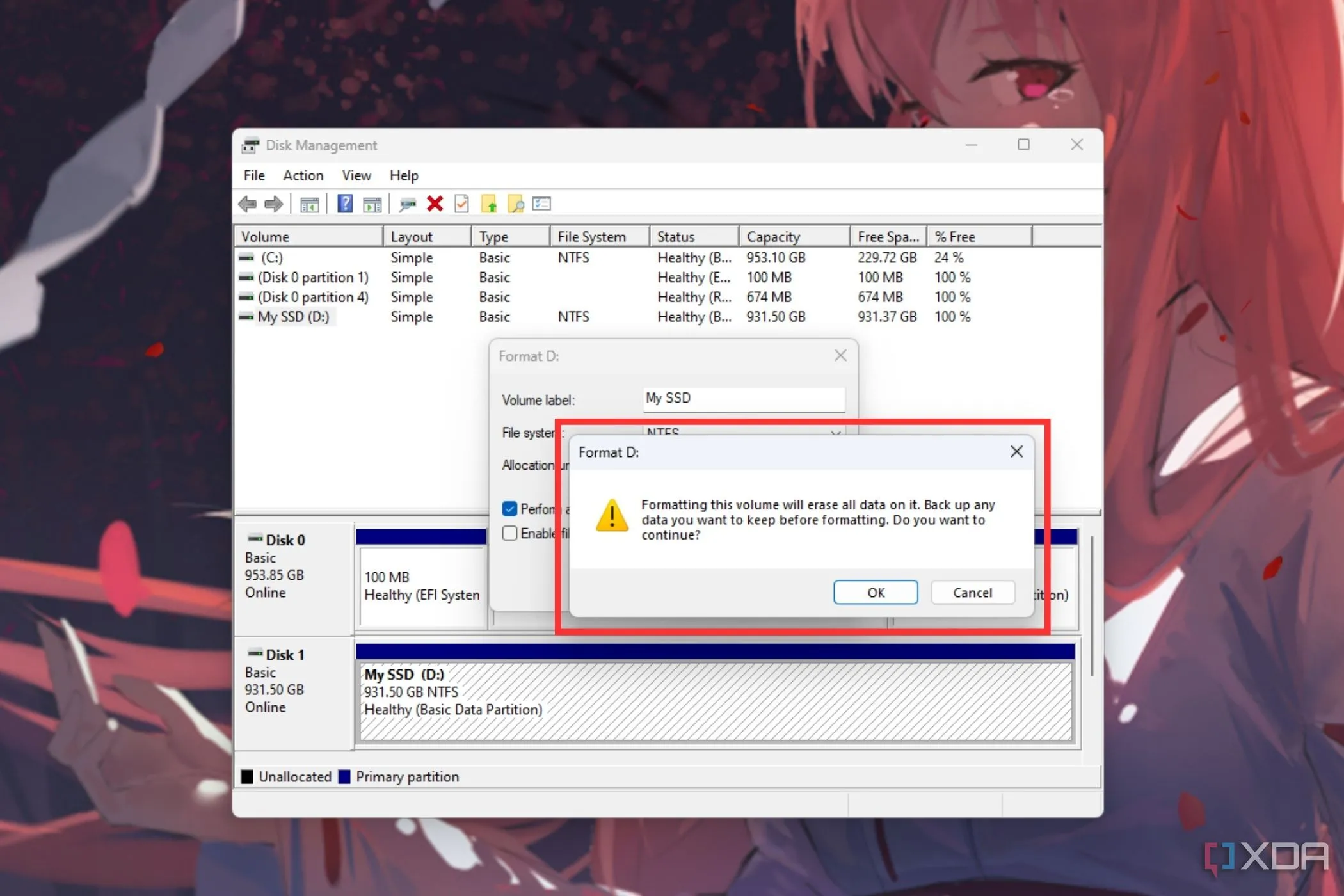 Xác nhận định dạng ổ đĩa trong Disk Management